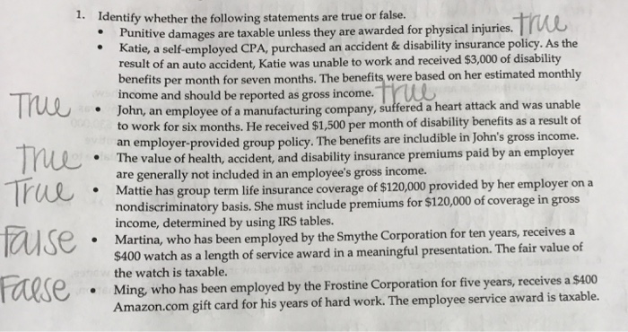 Identify Whether The Following Statements Are True