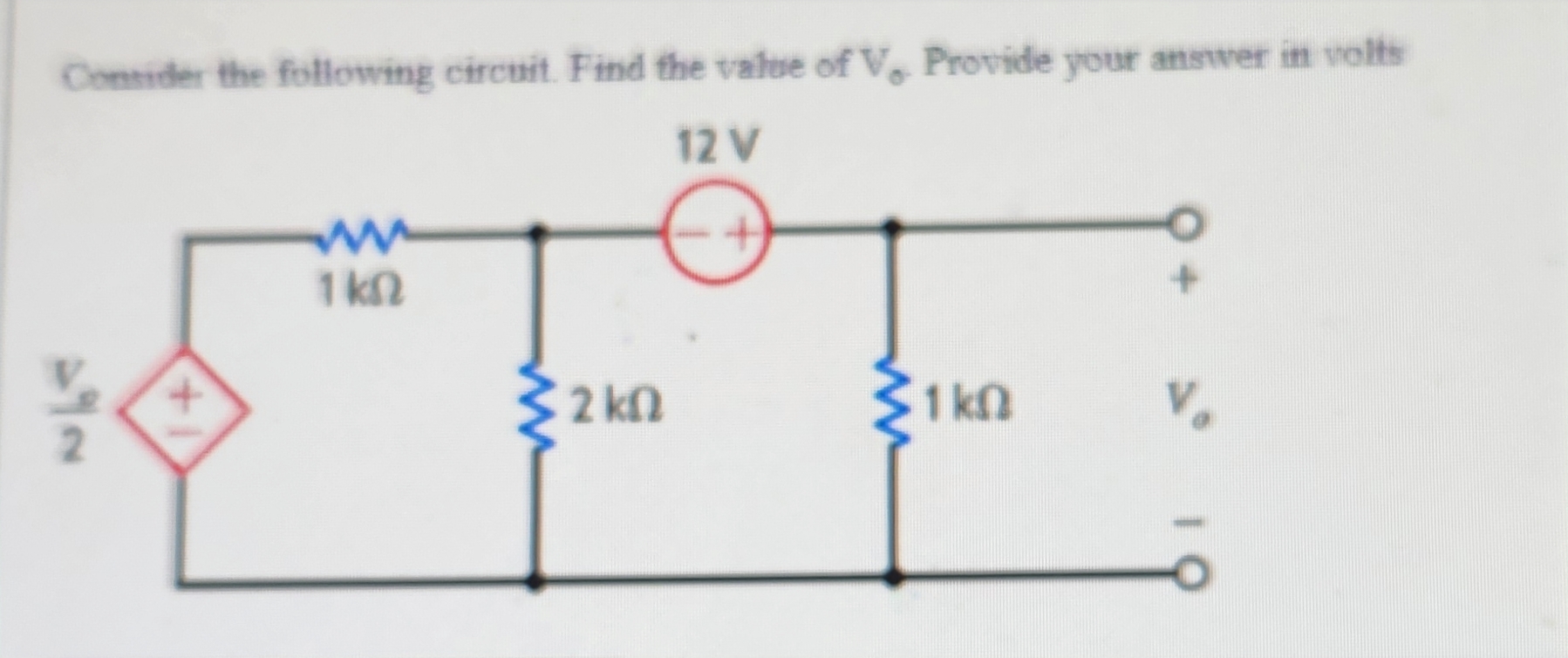 Solved Consider The Following Circuit Find The Value Of V Chegg