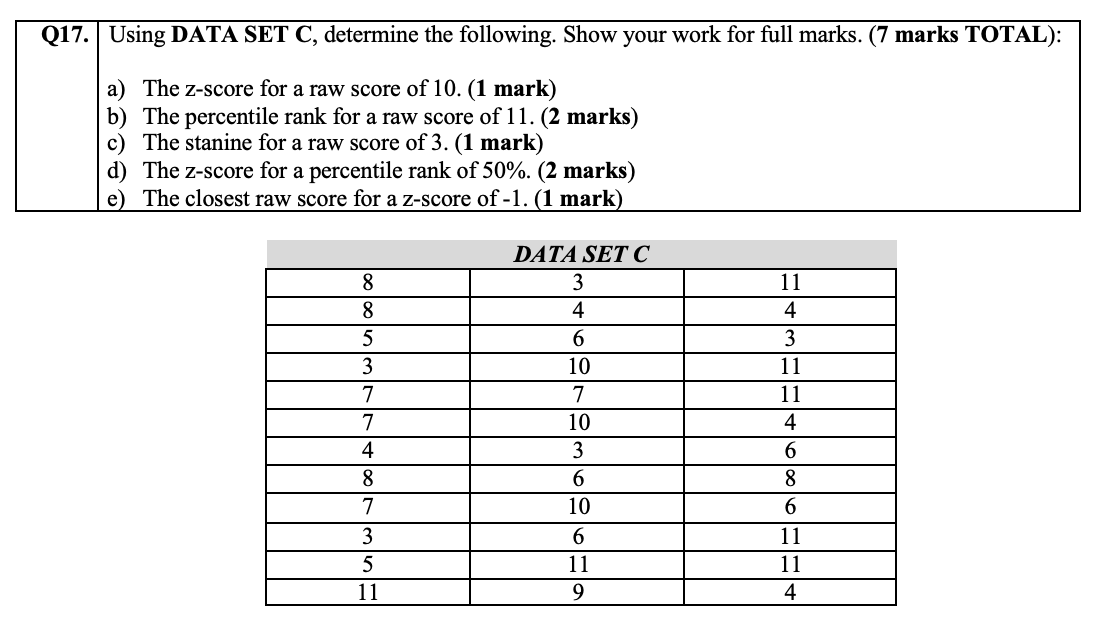 Solved Q17 Using DATA SET C Determine The Following Show Chegg