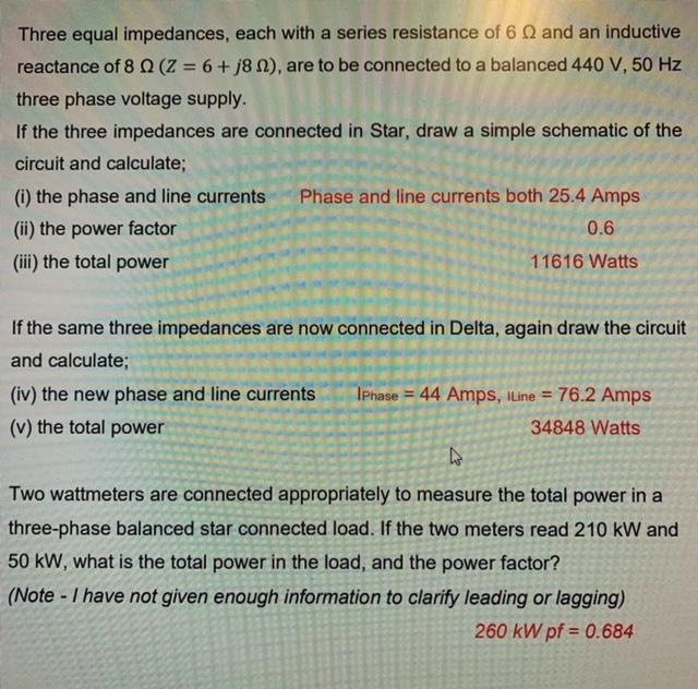 Solved Three Equal Impedances Each With A Series Resista