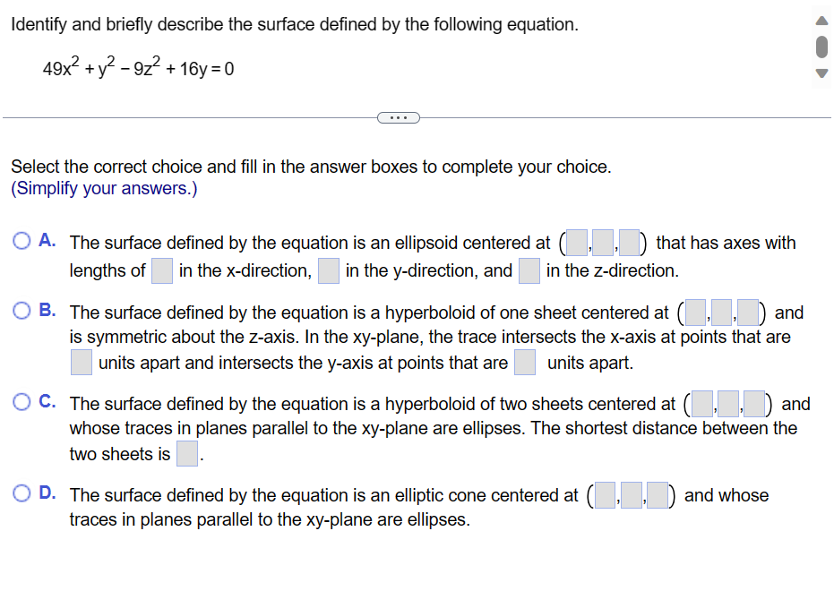 Solved Identify And Briefly Describe The Surface Defined By Chegg