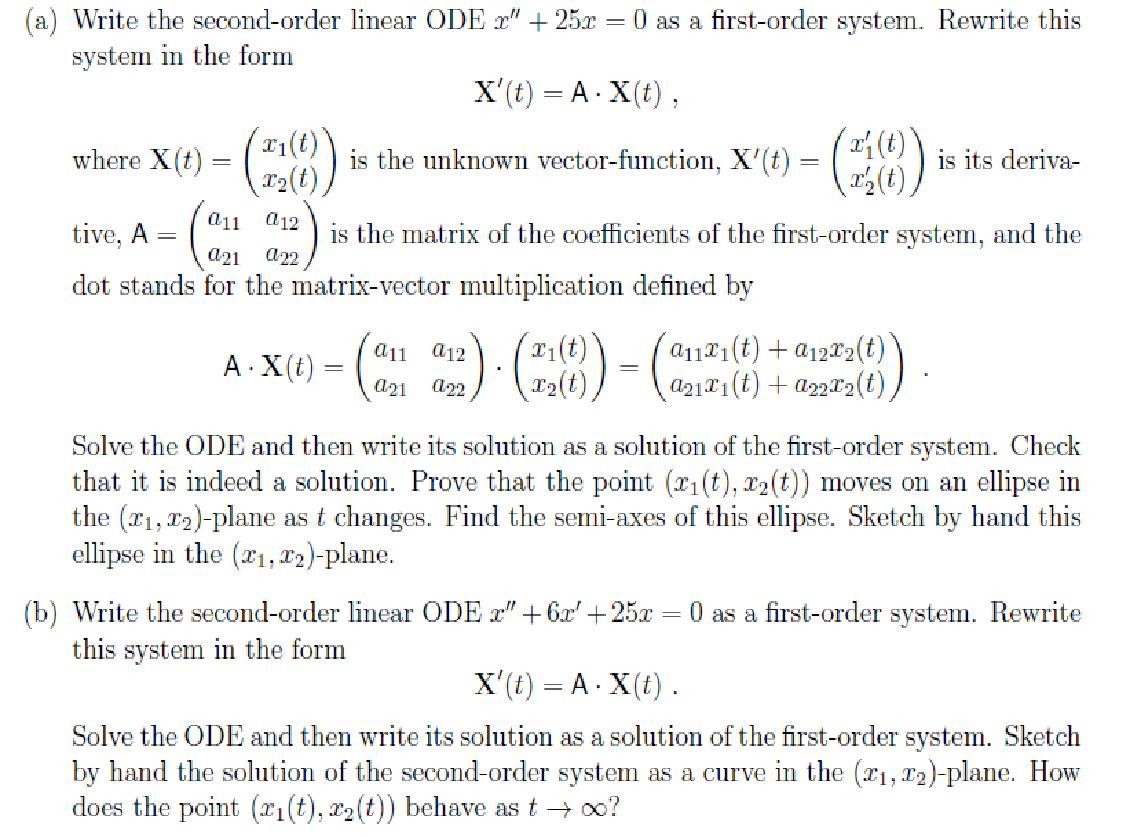 Write second order linear ode as first order system homework lib