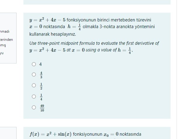 Solved y x2 4x5 fonksiyonunun birinci mertebeden türevini Chegg