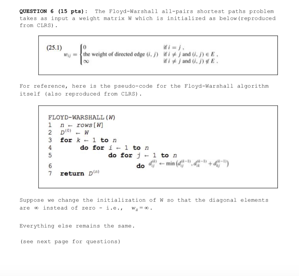 Solved Question Pts The Floyd Warshall All Pairs Chegg