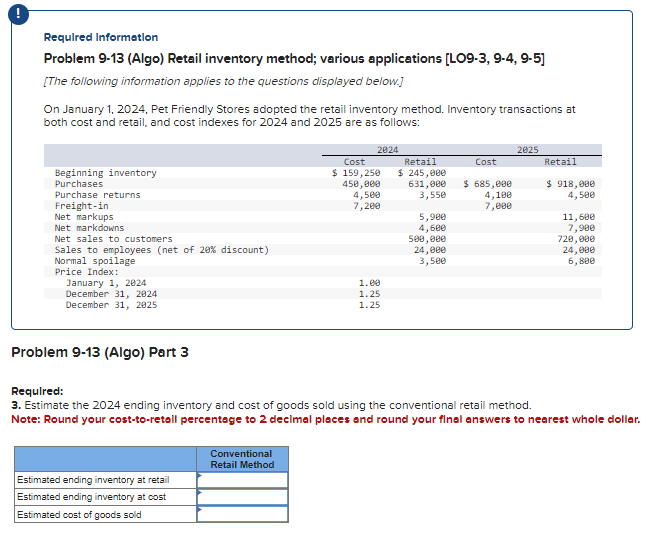 Solved Requlred Informetion Problem Algo Retail Chegg