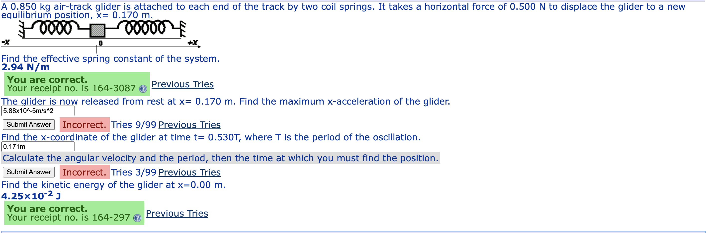 Solved A 0 850 Kg Air Track Glider Is Attached To Each End Chegg