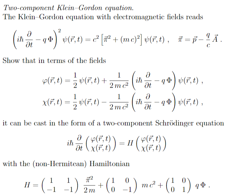 Solved Two Component Klein Gordon Equation The Klein Gordon Chegg