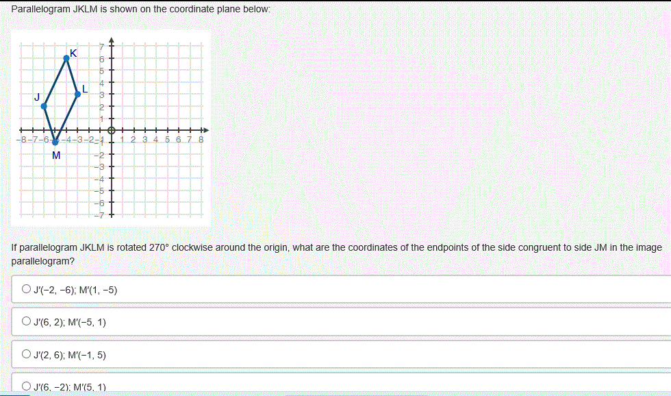 Solved Parallelogram Jklm Is Shown On The Coordinate Plane Chegg