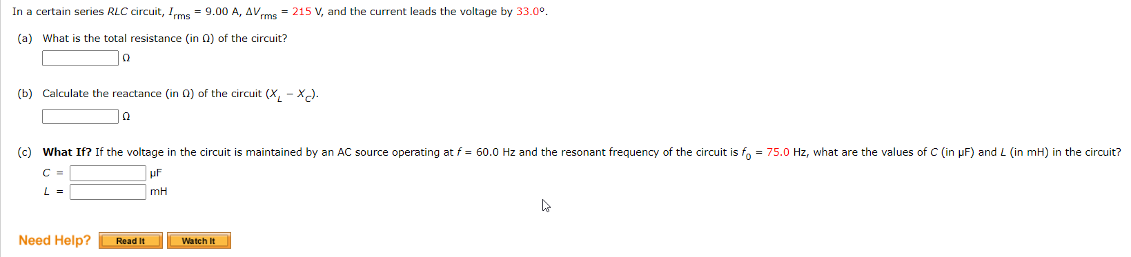 Solved In A Certain Series Rlc Circuit Irms A Avrms Chegg