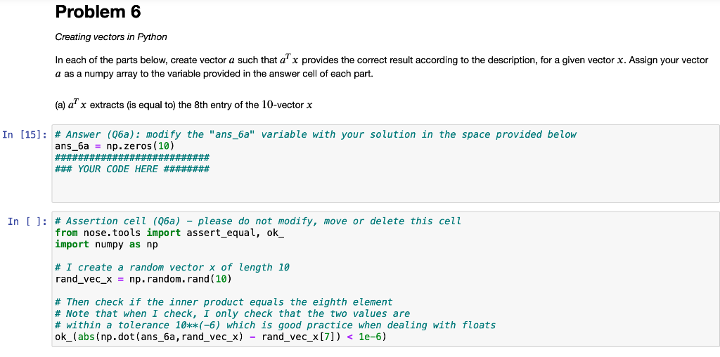 Solved Problem Creating Vectors In Python In Each Of The Chegg