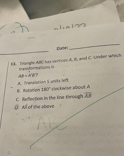 Solved 13 Triangle ABC Has Vertices A B And C Under Which Chegg