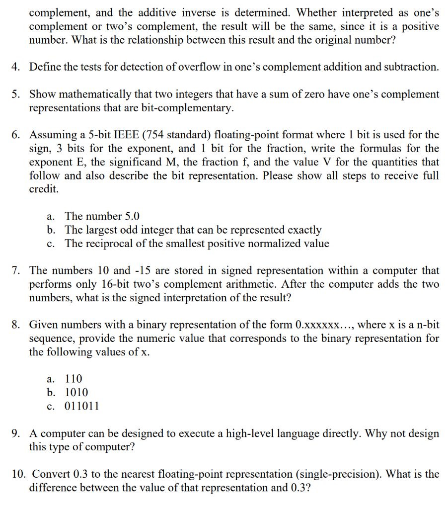 Solved Complement And The Additive Inverse Is Determined Chegg