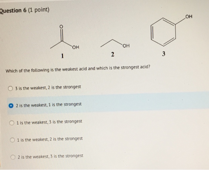 Solved Which Of The Following Is The Weakest Acid And Chegg