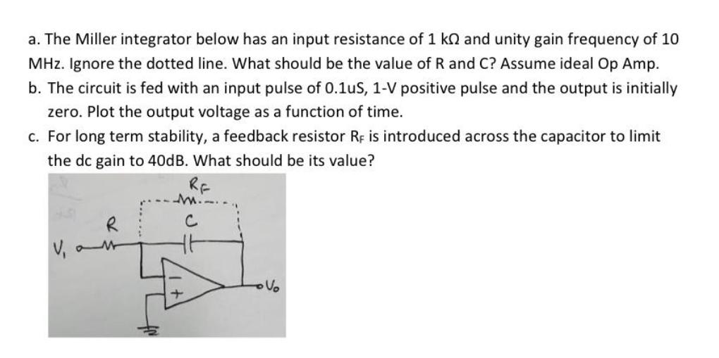 Solved A The Miller Integrator Below Has An Input Chegg