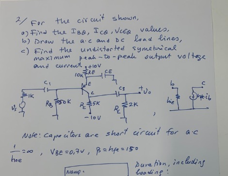 Solved For The Circuit Shown A Find The Ibq Icq Vceq Chegg