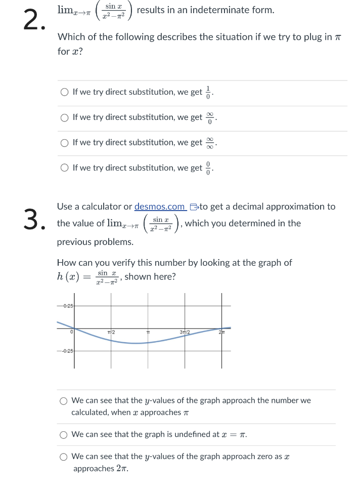 Solved Lim X Rightarrow Pi Left Frac Sin Chegg