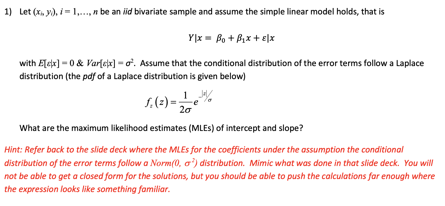 Solved 1 Let Xi Yi I 1 N Be An Iid Bivariate Sample And Chegg