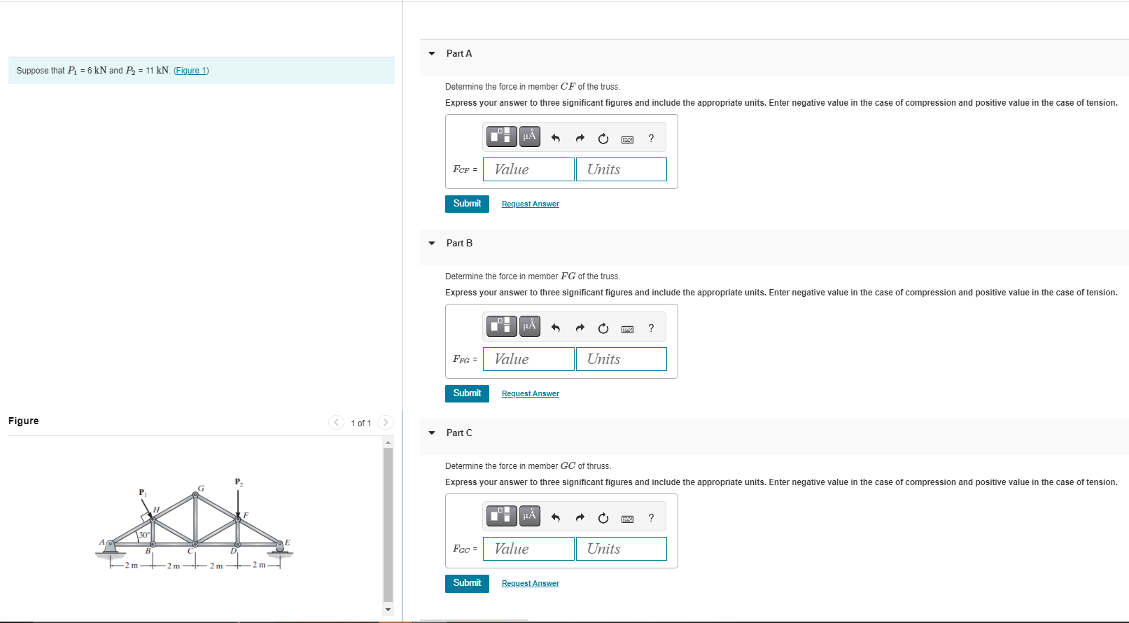 Solved Suppose That P1 6kN And P2 11kN Figure 1 Determine Chegg