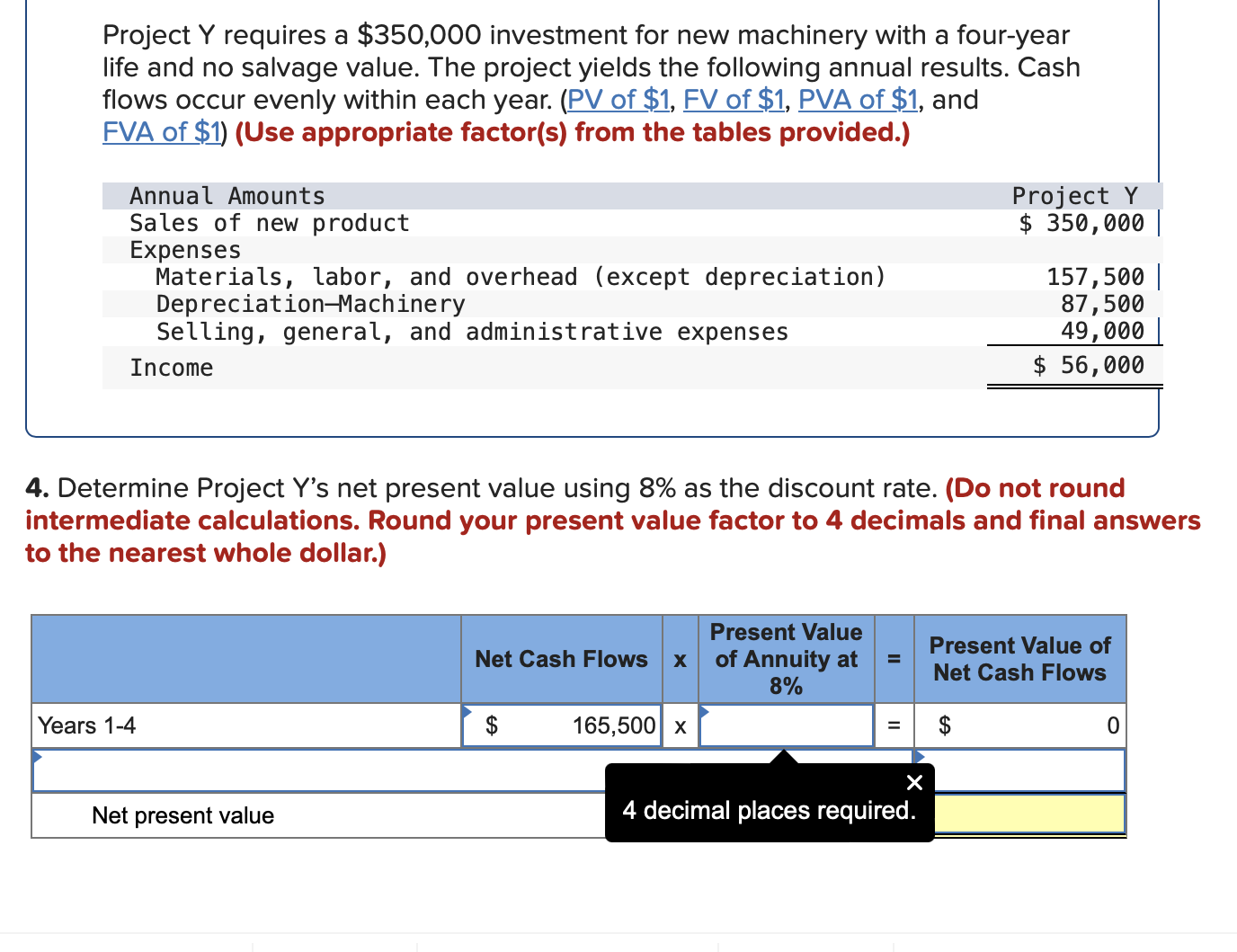 Solved Project Y Requires A Investment For New Chegg