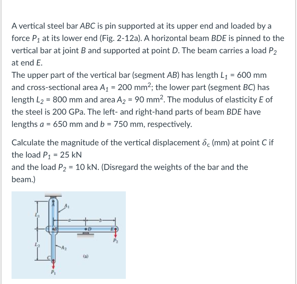 Solved A Vertical Steel Bar Abc Is Pin Supported At Its Chegg