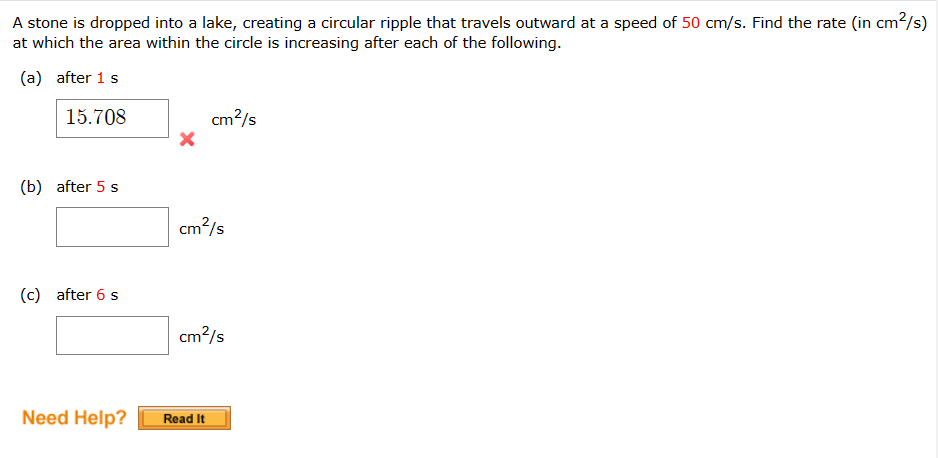 Solved A Stone Is Dropped Into A Lake Creating A Circular Chegg