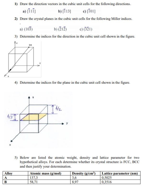 Solved 1 Draw The Direction Vectors In The Cubic Unit Cells Chegg