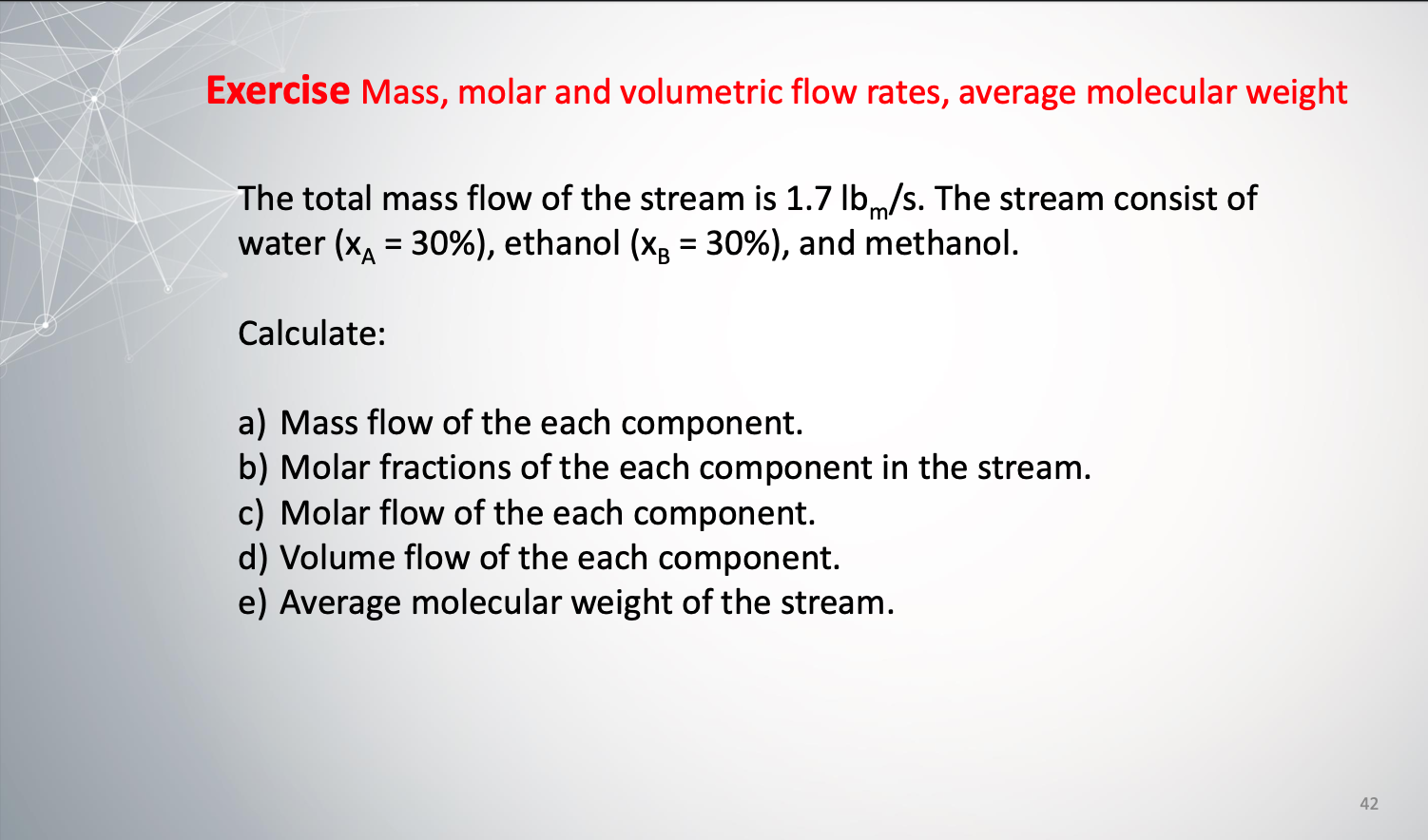 Solved Exercise Mass Molar And Volumetric Flow Rates Chegg