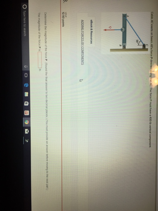 Solved Cable AC Exerts On Beam AB A Force P Directed Along Chegg