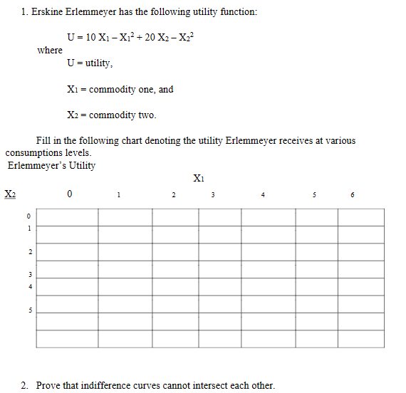 Solved Erskine Erlemmeyer Has The Following Utility Chegg