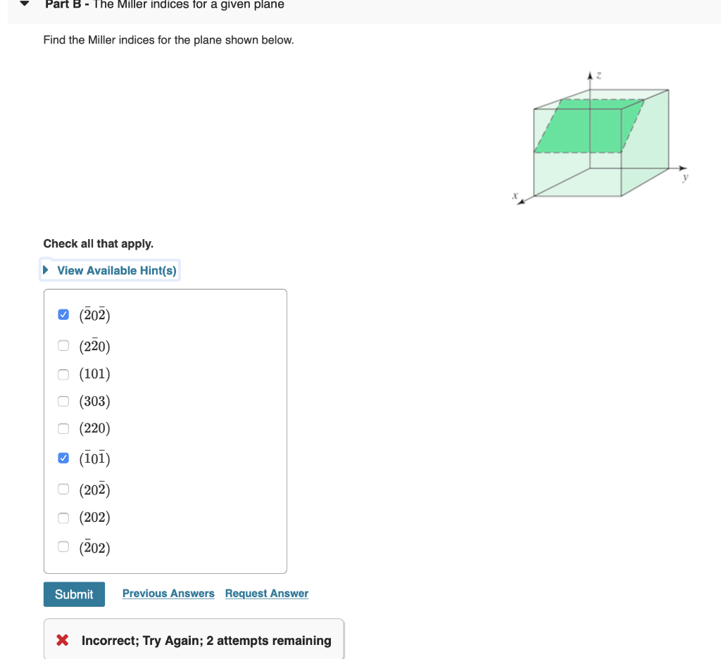 Solved Part B The Miller Indices For A Given Plane Find Chegg