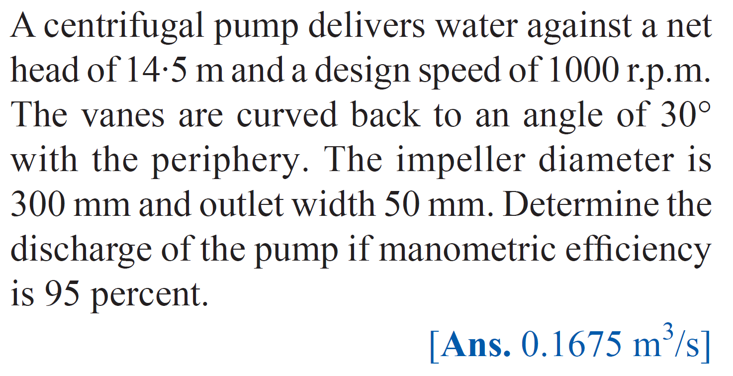 Solved A Centrifugal Pump Delivers Water Against A Net Head Chegg