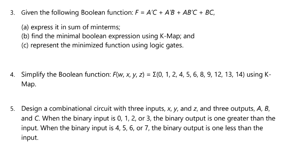 Solved Given The Following Boolean Function Chegg