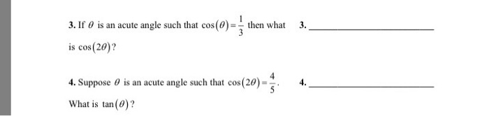 Solved If Theta Is An Acute Angle Such That Cos Theta Chegg