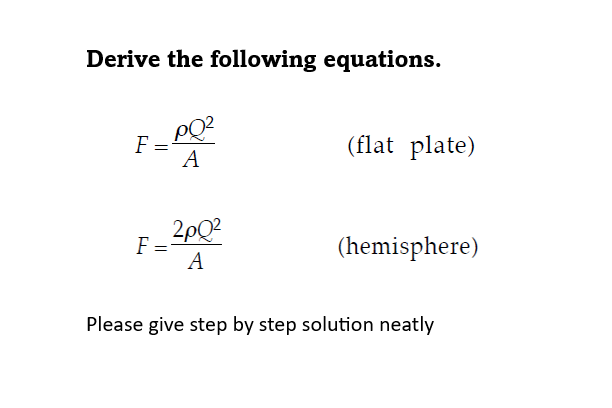 Solved Derive the following equations F AρQ2 flat plate Chegg