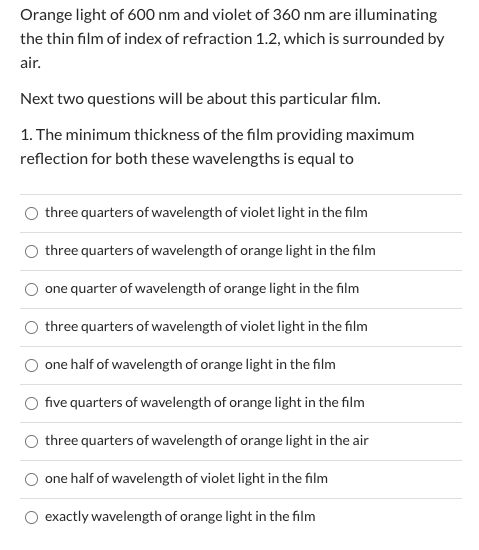 Solved Orange Light Of Nm And Violet Of Nm Are Chegg