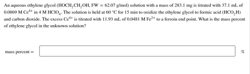 Solved An Aqueous Ethylene Glycol HOCH CH OH FW 62 07 Chegg