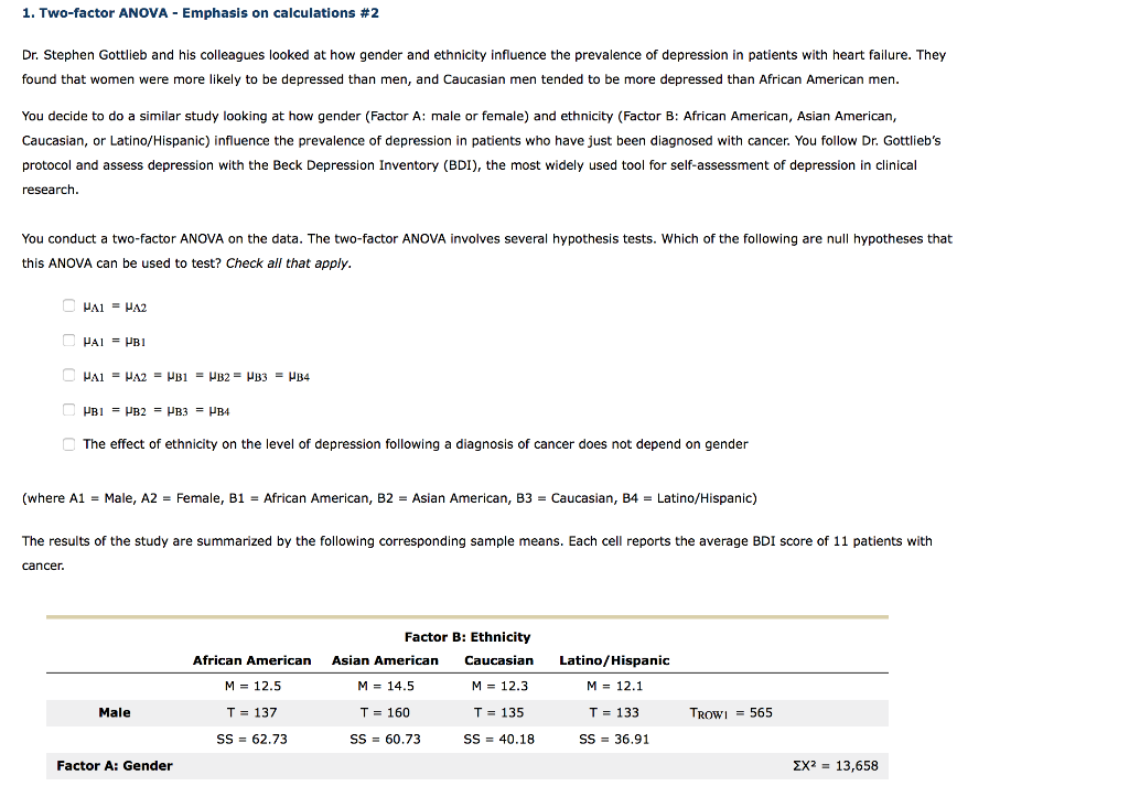 Solved 1 Two Factor ANOVA Emphasis On Calculations 2 Dr Chegg