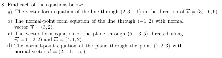 Solved 8 Find Each Of The Equations Below A The Vecto