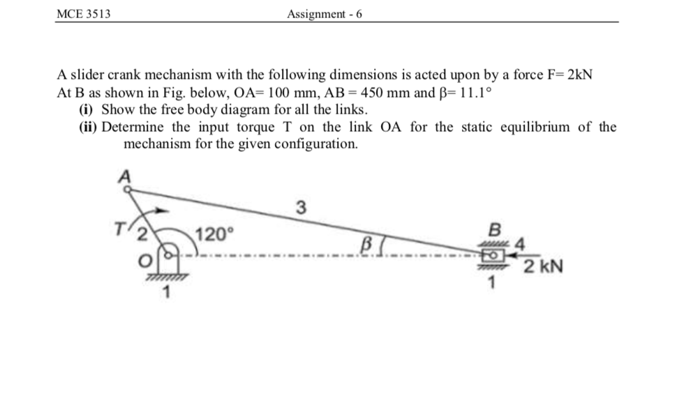 Solved Mce Assignment A Slider Crank Mechanism With Chegg