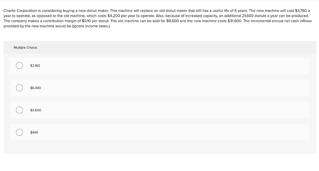 Solved Charlie Corporation Is Considering Buying A New Donut Chegg