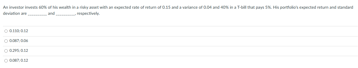 Solved An Investor Invests 60 Of His Wealth In A Risky Chegg