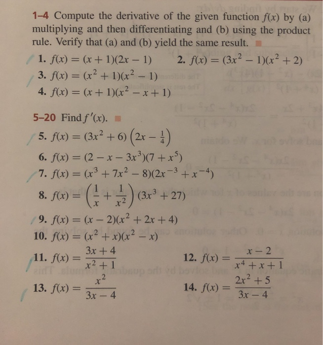 Solved 1 4 Compute The Derivative Of The Given Function F X Chegg