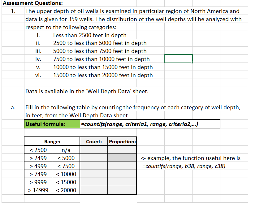 Assessment Questions 1 The Upper Depth Of Oil Wells Chegg