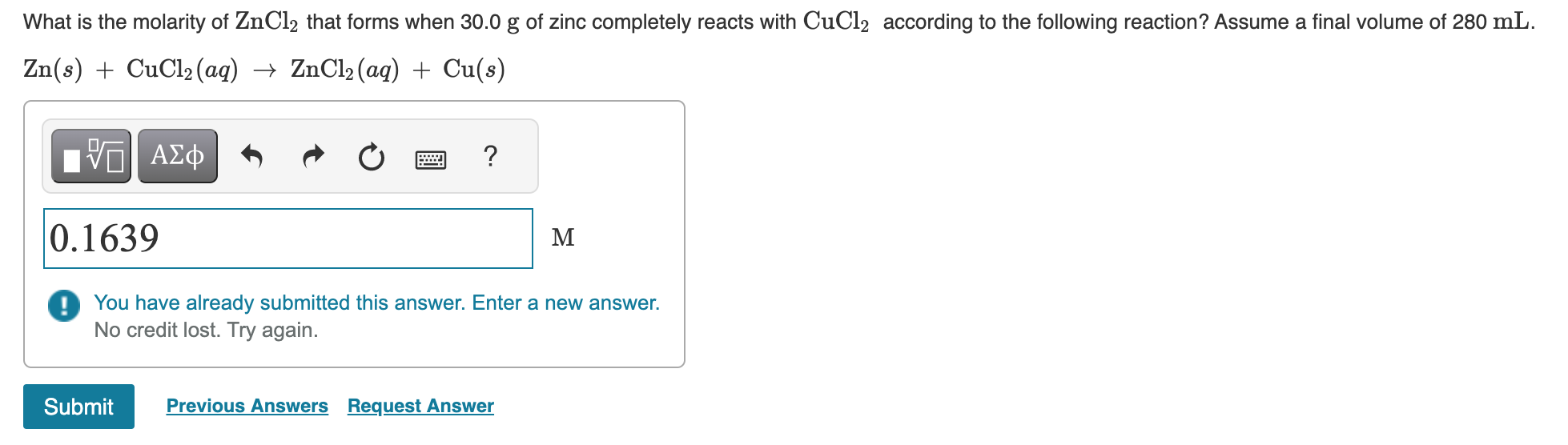 Solved What Is The Molarity Of Zncl That Forms When G Chegg