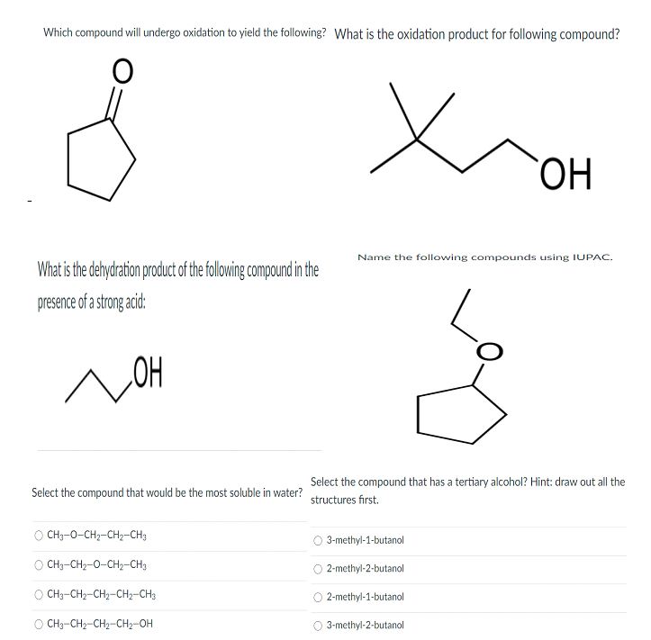 Solved Which Compound Will Undergo Oxidation To Yield The Chegg