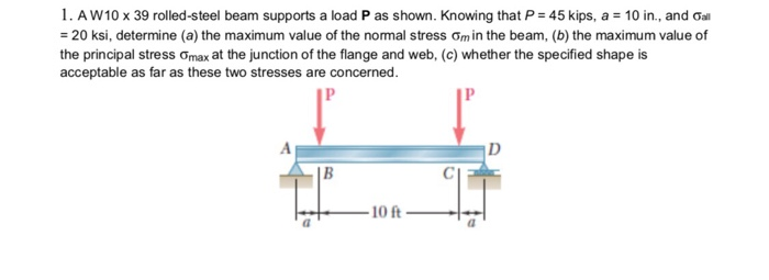 Solved 1 AW 10 X 39 Rolled Steel Beam Supports A Load P As Chegg