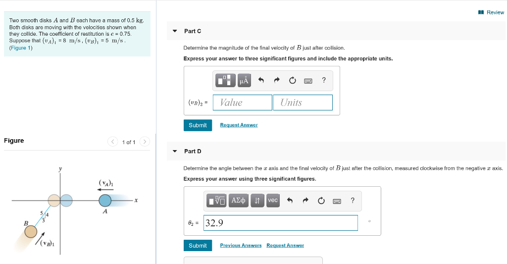 Solved Review Part A Two Smooth Disks A And B Each Have A Chegg