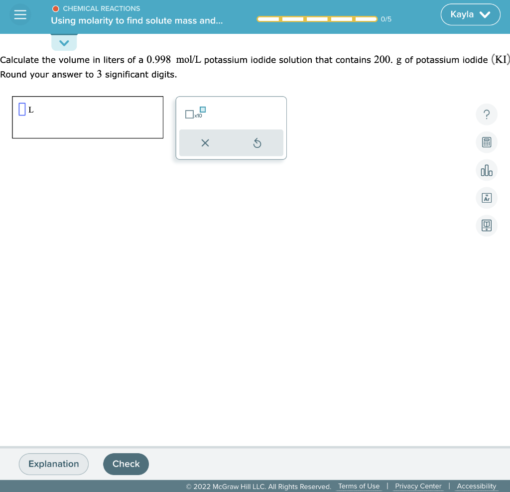 Solved Calculate The Volume In Liters Of A Ma