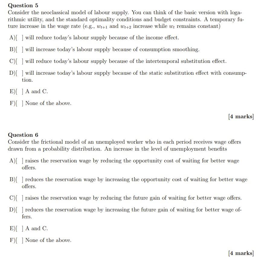 Solved Question 5 Consider The Neoclassical Model Of Labour Chegg