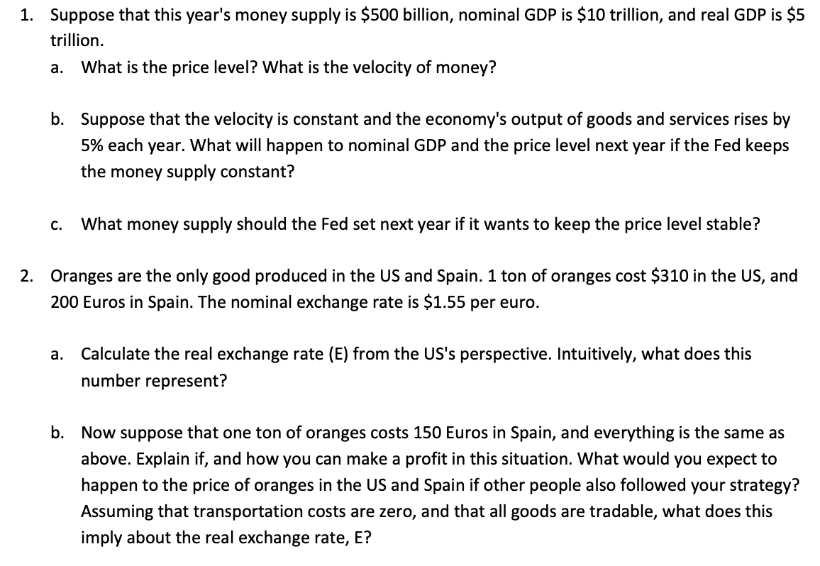 Solved Suppose That This Year S Money Supply Is Chegg